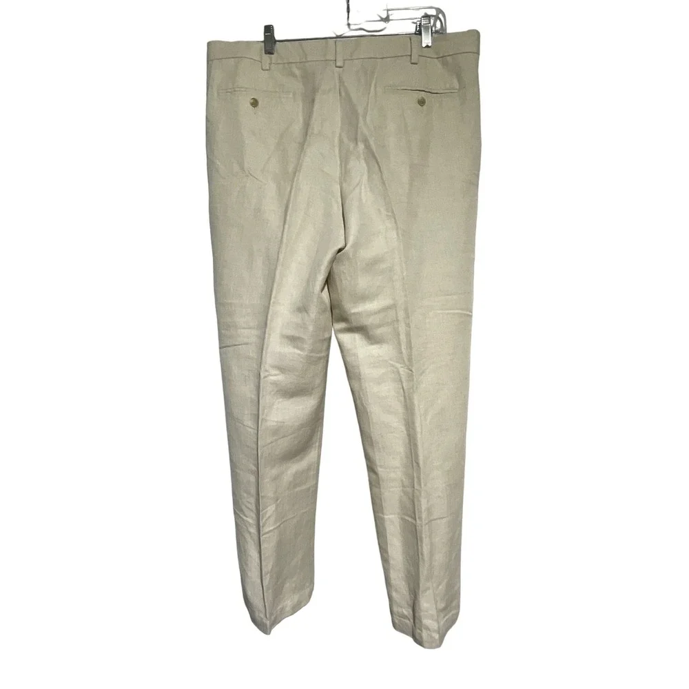 Caribbean Linen Pants Mens 38x30 Pleated Beige Casual Summer Trousers Slacks EUC